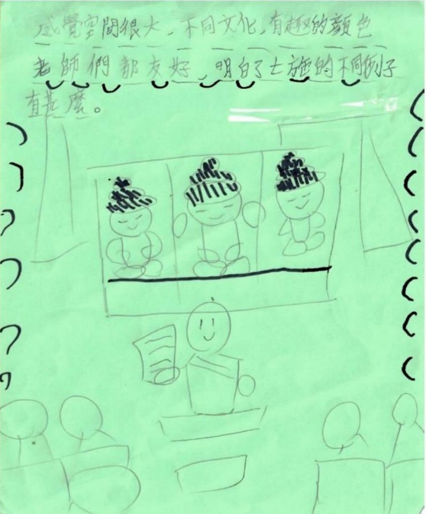 佛教慈敬學校學生繪畫法師在東蓮覺苑大殿開示無財七施義理的情況